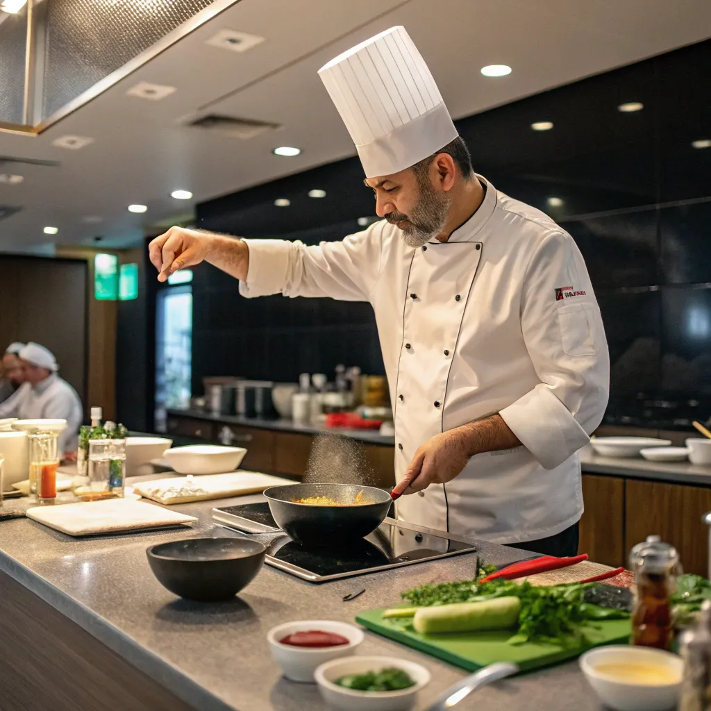 A chef teaching in action